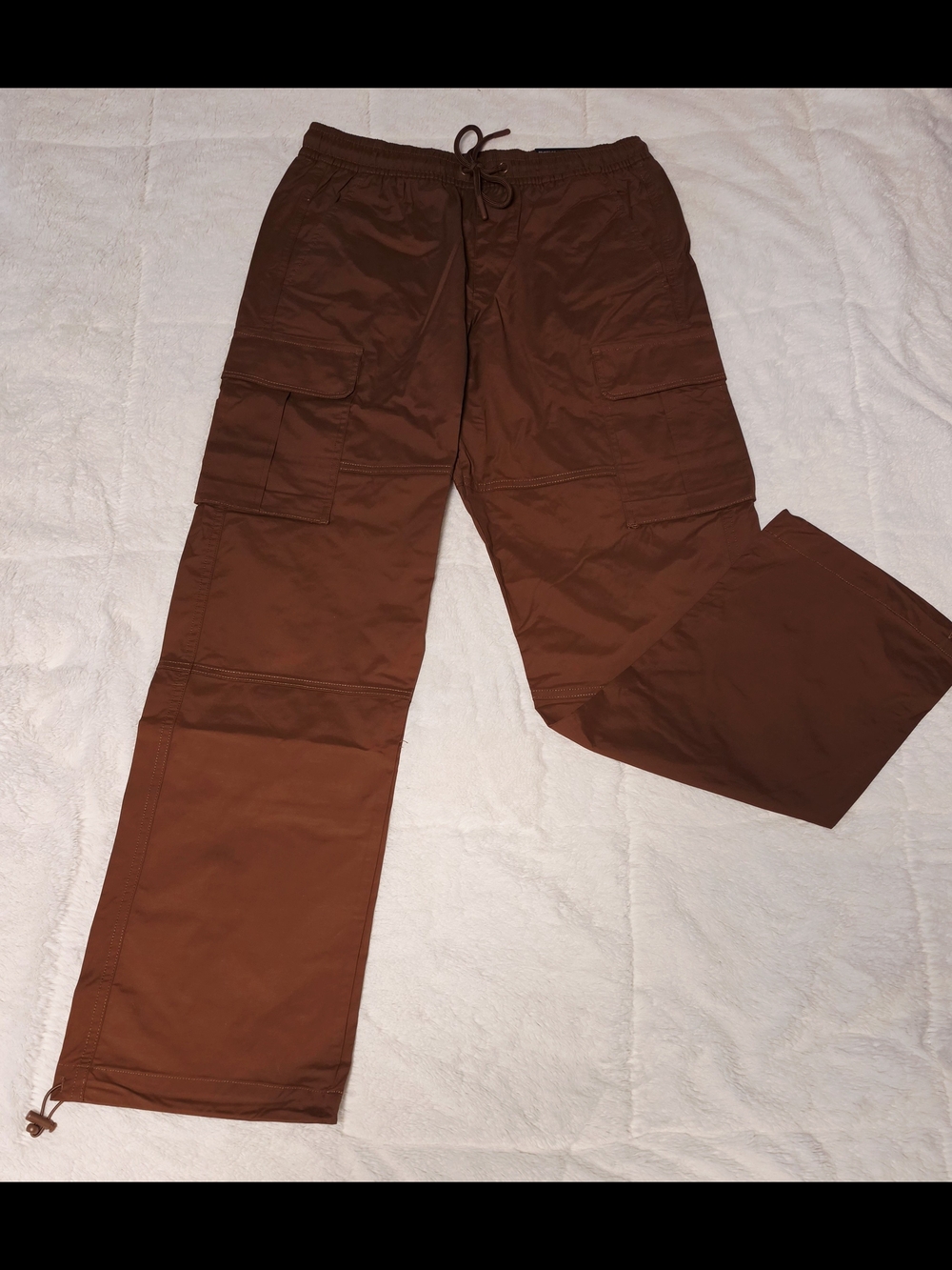 Men's Rust Brown Cargo Pants with Drawstring Waist and Utility Pockets